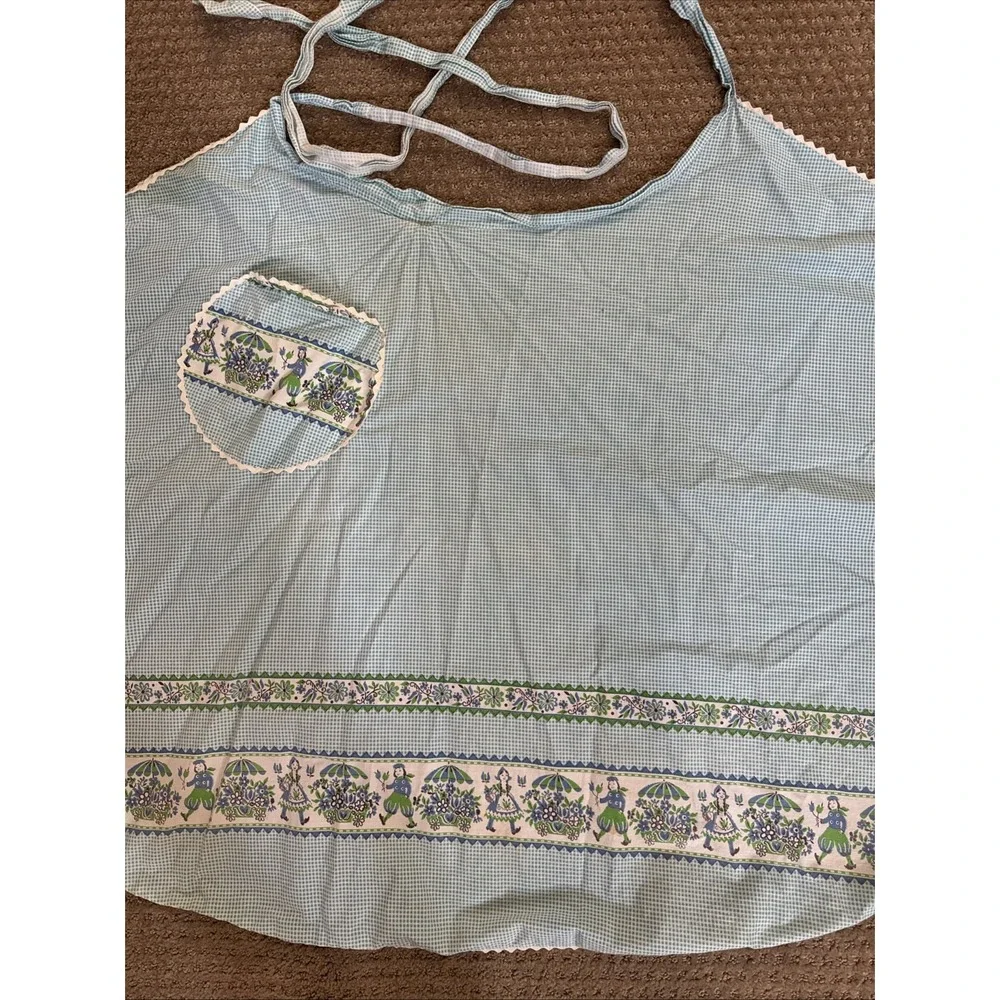 VTG Dutch Girls, Floral, Gingham Cotton Half Waist‎ Tie Apron Long